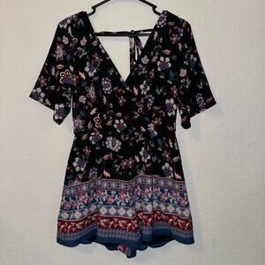 Trixxi Black Floral Romper Jumpsuit Women's Small Boho Western